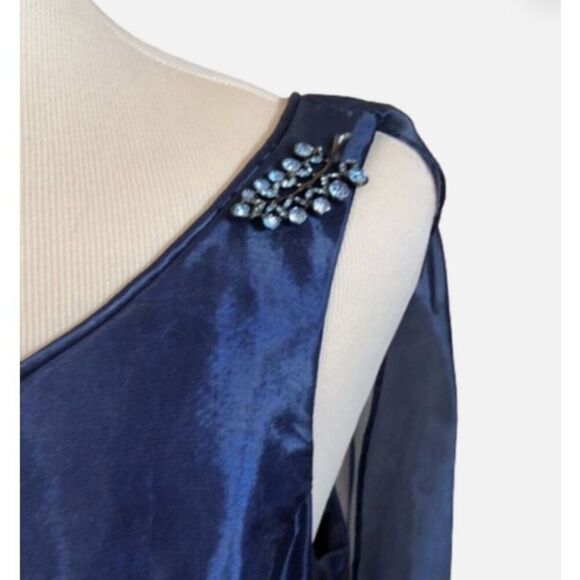 Scott McClintock navy evening gown one shoulder organza dress 6 dead stock vinta - Picture 15 of 15